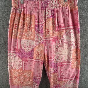 Linen Blend By Hester Orchard Pants Women XL Pink Paisley Pull On Crop Pants